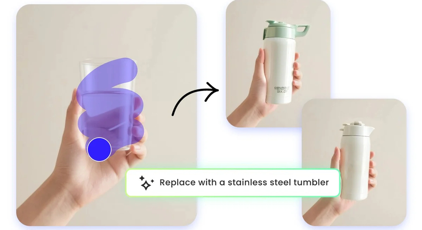 an ai object replace deletes undesired elements from your product photos