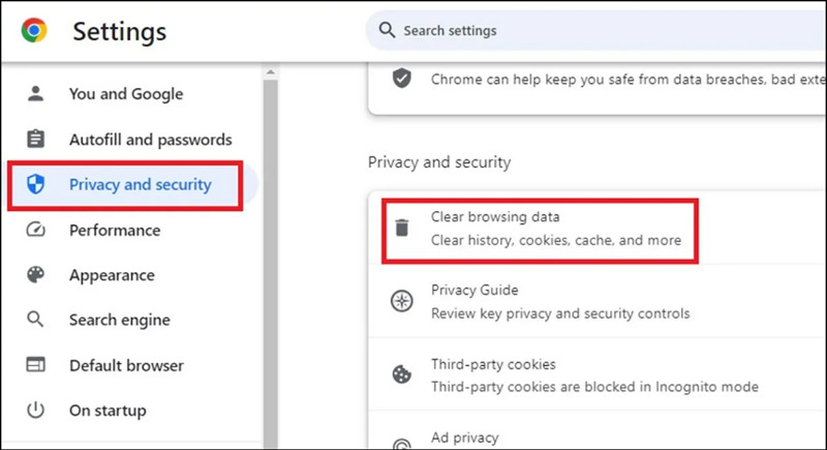 clear browser cache and cookies