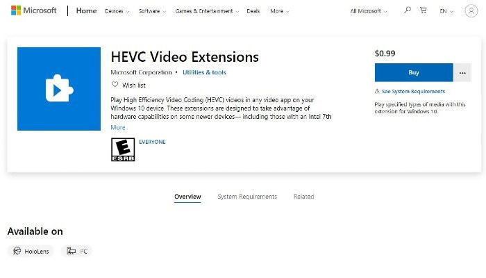 download hevc extension from microsoft store