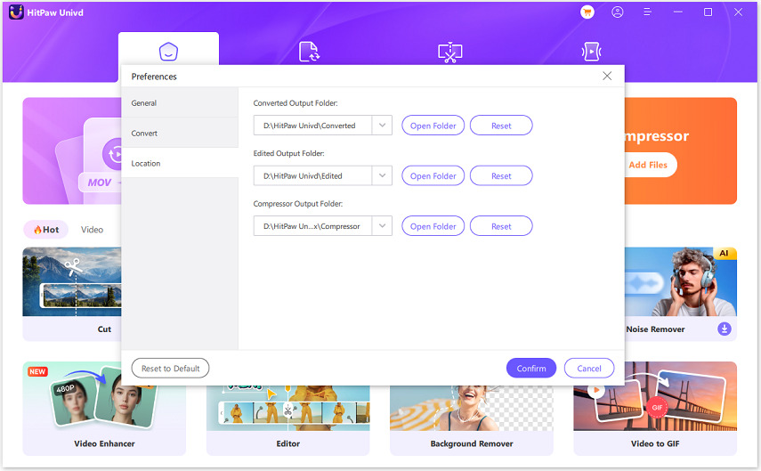 hitpaw univd location preferences